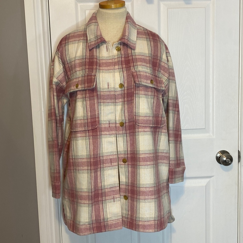 Banana‎ Republic Pink Cream Plain Flannel Wool Blend Shacket Size M - Picture 7 of 16